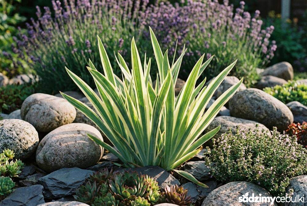 Kosaciec blady odmiana Variegata pasiaste liście
