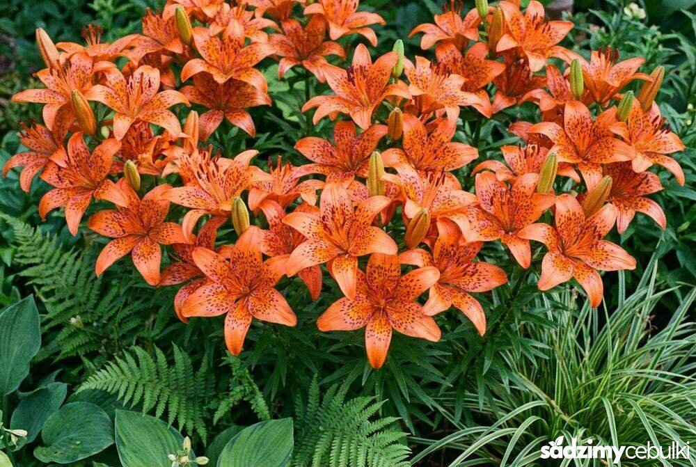 Odmiana lilii tygrysiej Splendens na rabacie bylinowej
