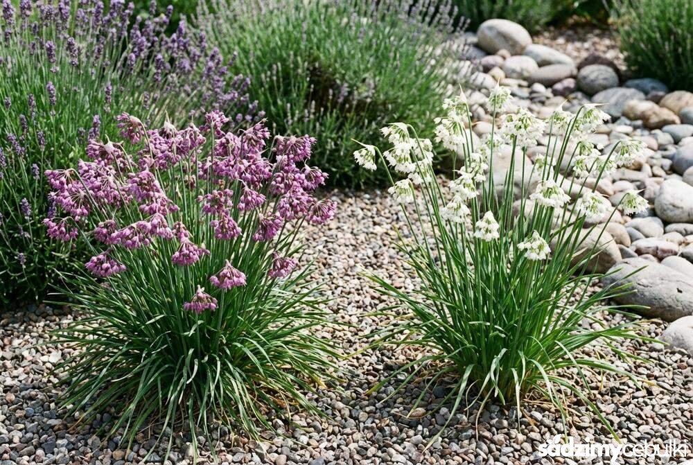 Biała i fioletowa odmiana czosnku grzebieniastego