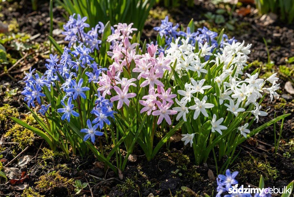 Odmiany śnieżnika lśniącego niebieskie różowe i białe